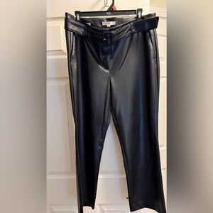 LOFT Riviera Slim Faux Leather Pants Belted Black